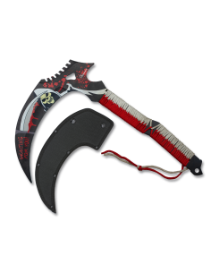 Foice da morte, cabo com corda vermelha e branca (45 cm.)