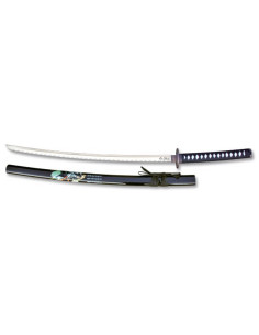 Katana Samurai Decorativa com Bainha Preta e Suporte -...