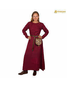 Vestido Viking de linho feminino modelo Helga, cor bordô