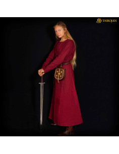Vestido Viking de linho feminino modelo Helga, cor bordô 2