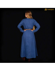 Vestido Viking de linho feminino modelo Helga, cor azul 2