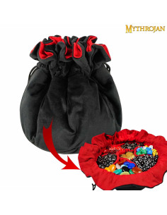 Saco de dados medieval com cordão, preto - vermelho