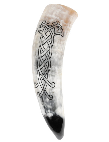 Design esculpido em chifre Viking de Raven e Knot