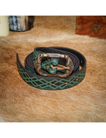 Cinto renascentista em couro verde...