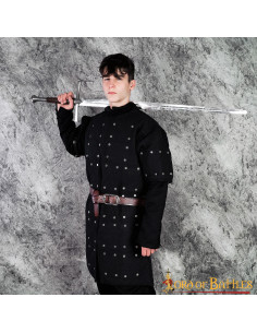 Brigandine preto com placas de metal de aço rebitadas