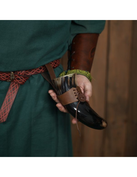 Buzina viking com baldric de couro