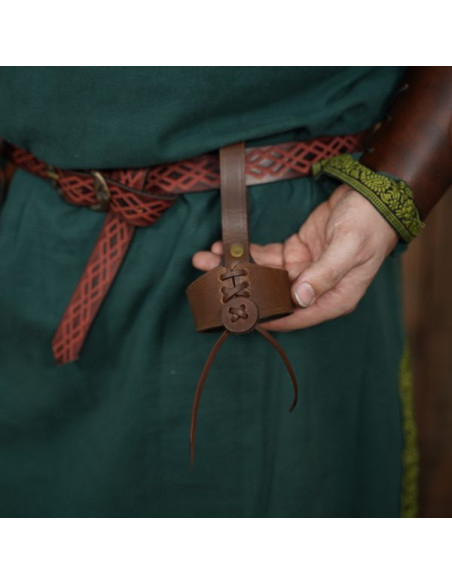 Buzina viking com baldric de couro