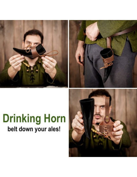 Buzina viking com baldric de couro