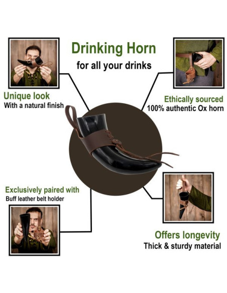 Buzina viking com baldric de couro