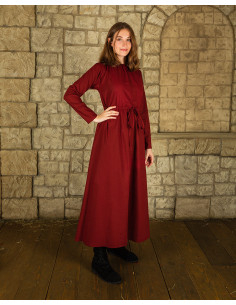Vestido medieval de algodão modelo Wanda, bordô