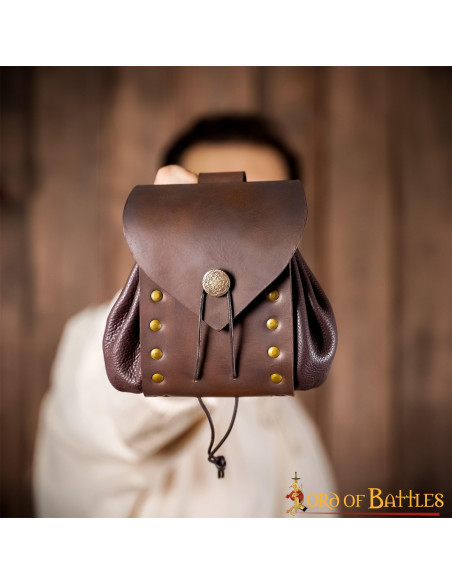 Bolsa de cintura medieval em pele com...