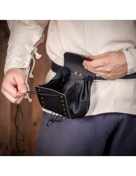 Bolsa de cintura medieval em pele com...