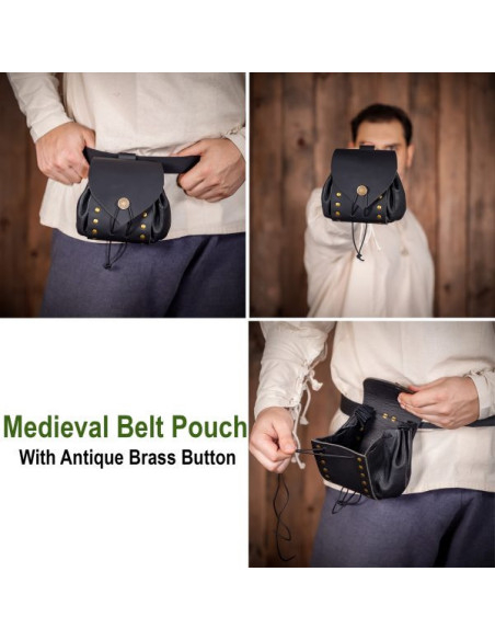 Bolsa de cintura medieval em pele com...