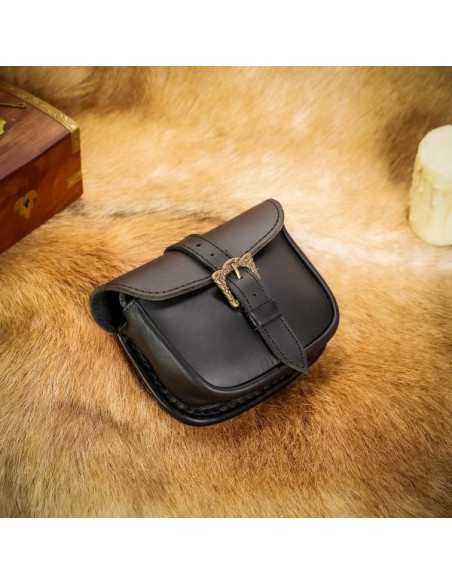 Bolsa de couro com fivela de latão celta