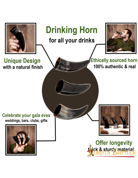 Conjunto de 3 chifres de boi Viking...