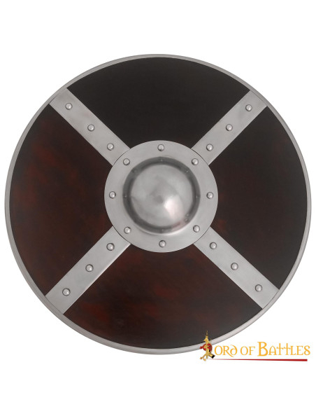 Escudo viking de madeira com umbo de aço