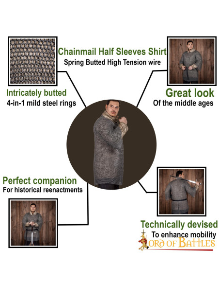 Cota de malha Haubergeon medieval,...