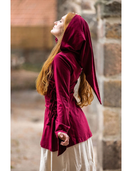 Blusa medieval Lea Red com capuz