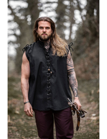 camisa medieval preta sem mangas