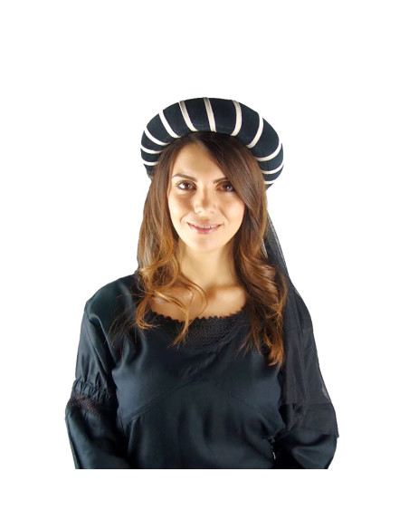 Cocar medieval para mulher, preto-creme