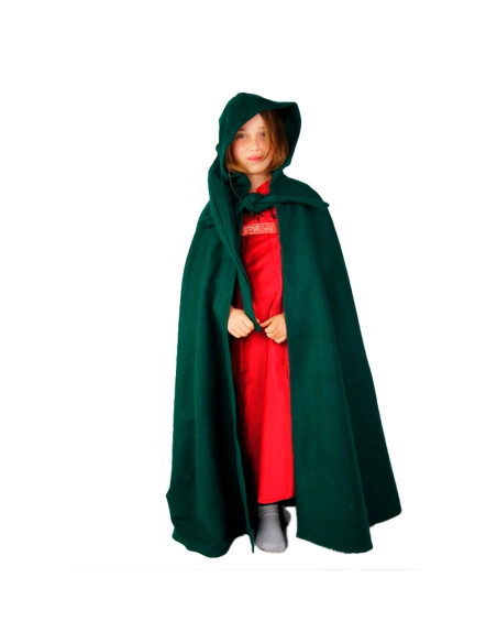 Manto Medieval com Capuz Infantil, Verde