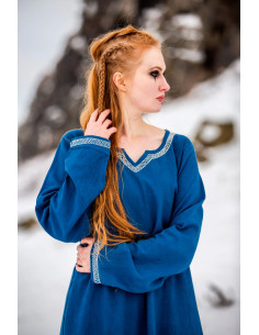 Vestido viking de algodão modelo Brígida, azul 2