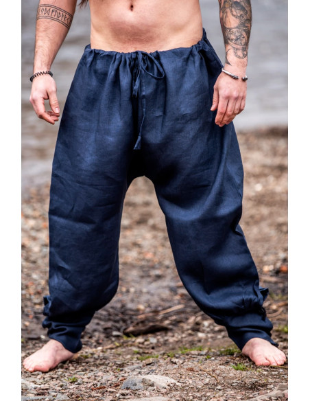 Calça Viking de linho Wodan, azul escuro