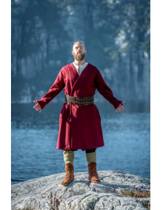 Túnica Viking aberta em lã, modelo Balder, vermelha