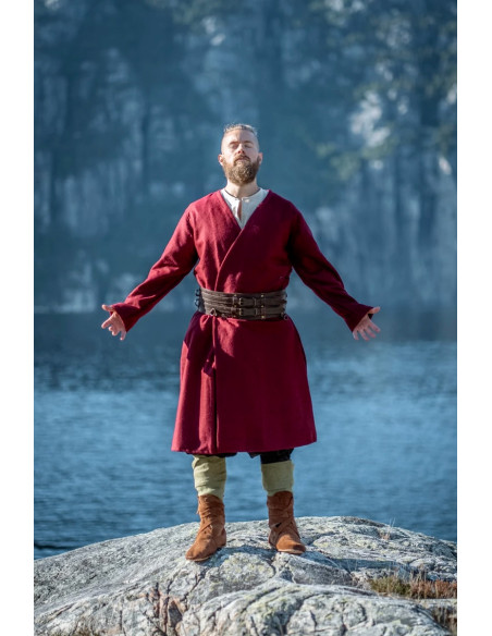 Túnica Viking aberta em lã, modelo...