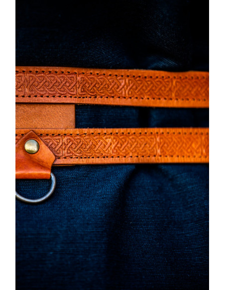 Cinto duplo Viking em couro marrom claro