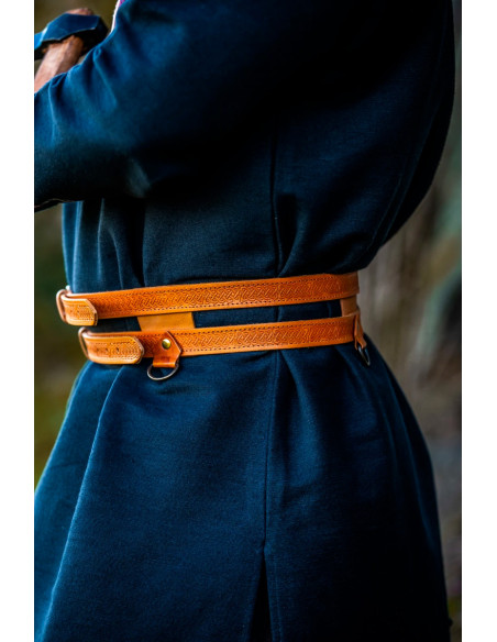 Cinto duplo Viking em couro marrom claro