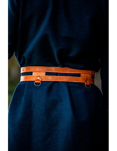 Cinto duplo Viking em couro marrom claro