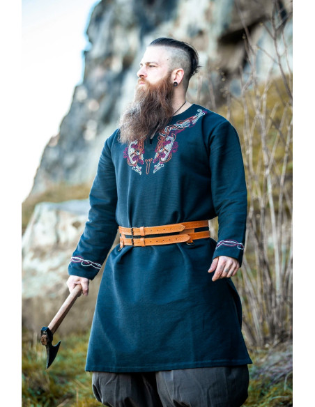 Cinto duplo Viking em couro marrom claro