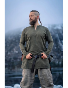 Túnica de linho Viking modelo Ragnar, cor verde