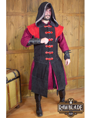 Gibão de couro medieval modelo Karanthir, preto-vermelho