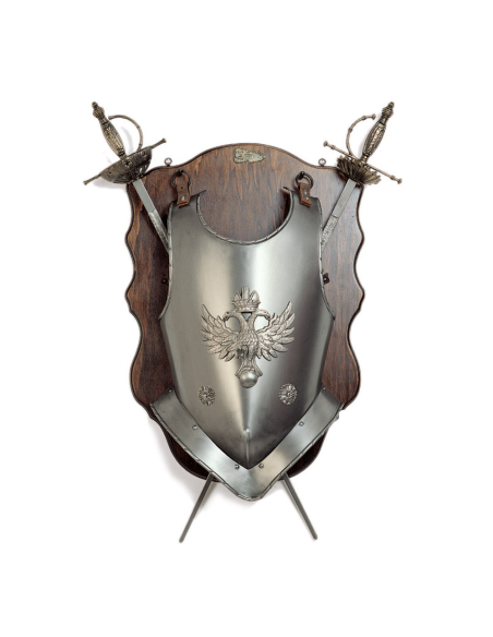 Panóplia de madeira com espadas e...