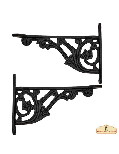 Conjunto de 2 suportes de prateleira medievais em ferro forjado (11,7x15,2 cm.)