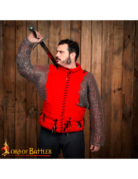 Ombros e mangas em malha com anéis...