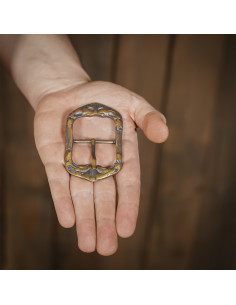 Fivela medieval em latão antigo com design fantasia,... 2