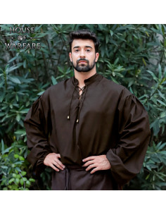Camisa medieval de algodão com atacadores, castanha.
