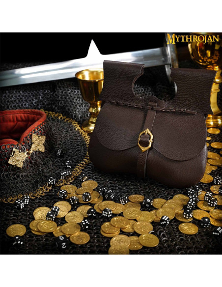 Bolsa medieval em couro marrom (21,60...