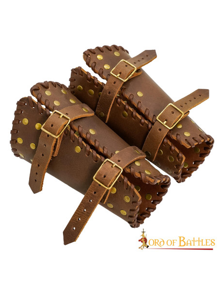 Braçadeiras medievais de couro marrom...
