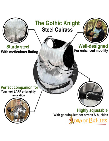 Couraça gótica medieval em aço,...