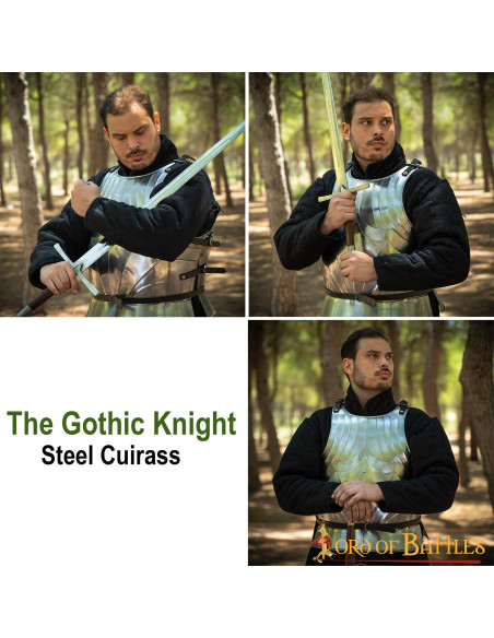Couraça gótica medieval em aço,...