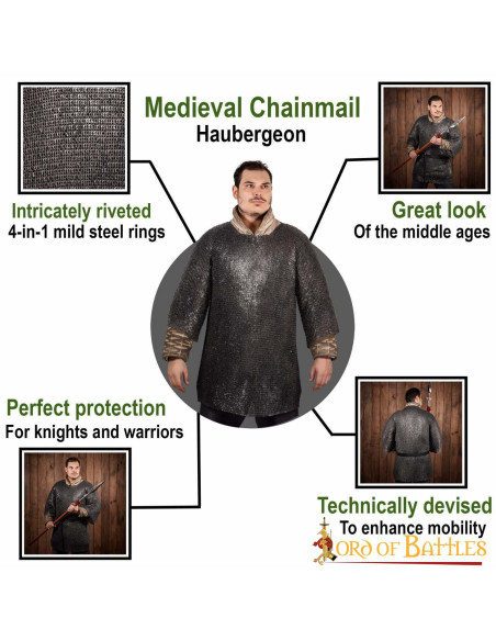 Cota de malha em aço macio, anéis...