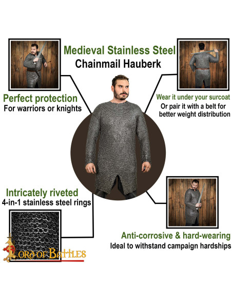 Cota de malha de aço inoxidável, anel...