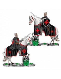 Cavaleiro Templário Negro a cavalo com espada (12 cm.)