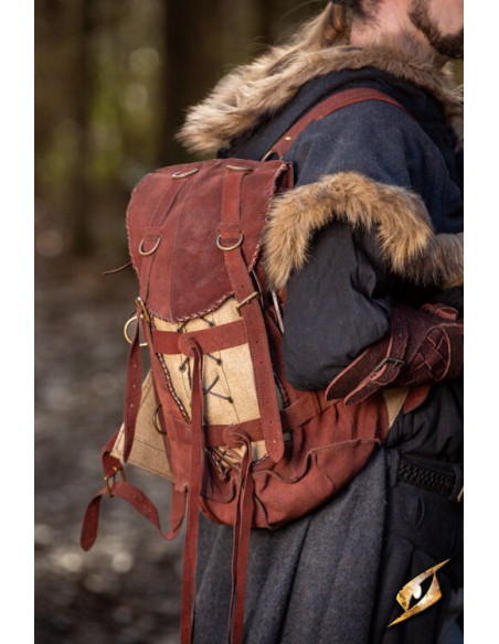 Mochila de aventureiro medieval, camurça