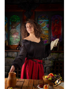 Camisa medieval enrugada, preta