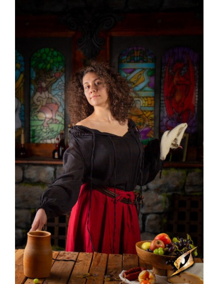 Camisa medieval enrugada, preta